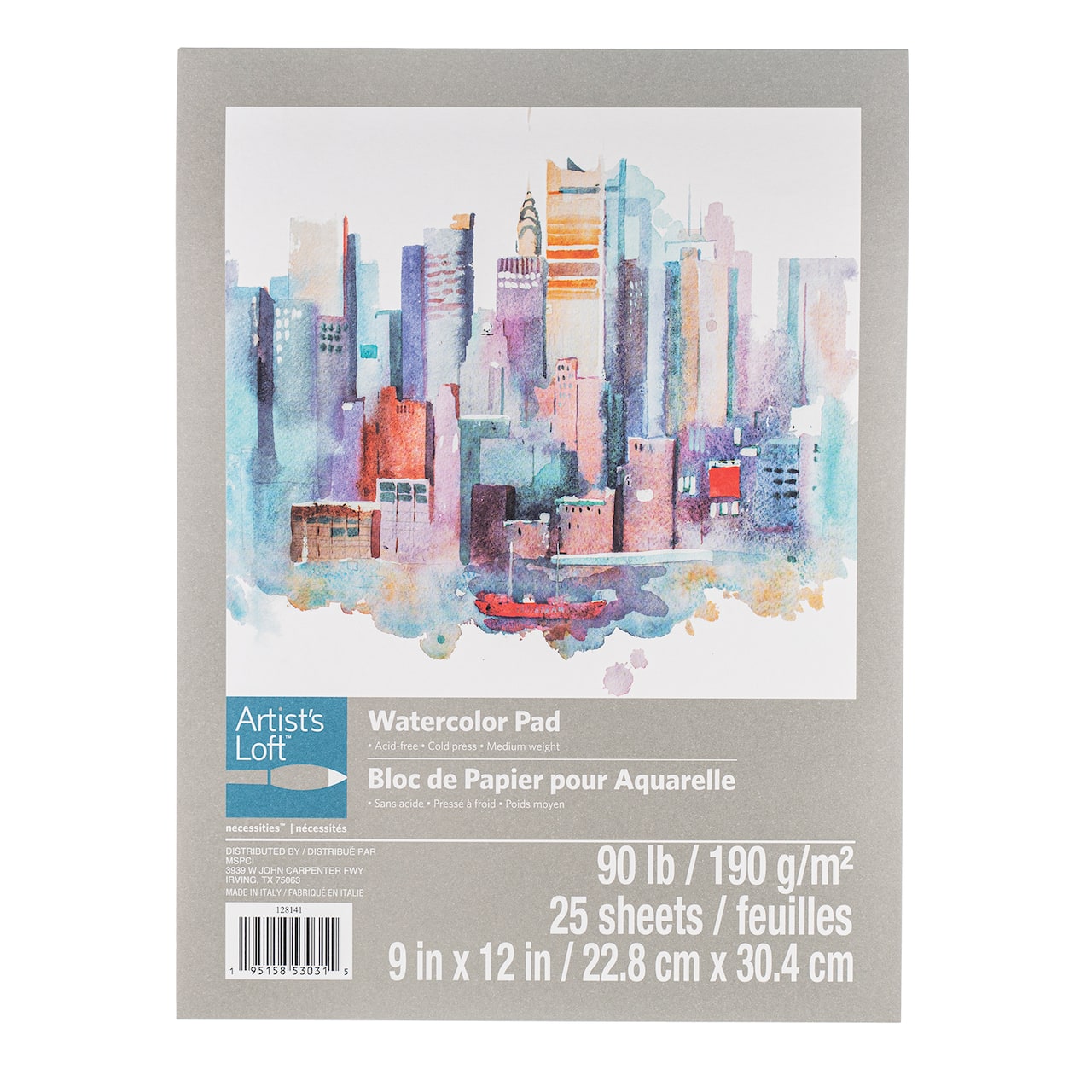 Bloc de papier pour aquarelle Nécessités d’Artists’ Loft, 22,8 cm x 30,4 cm
